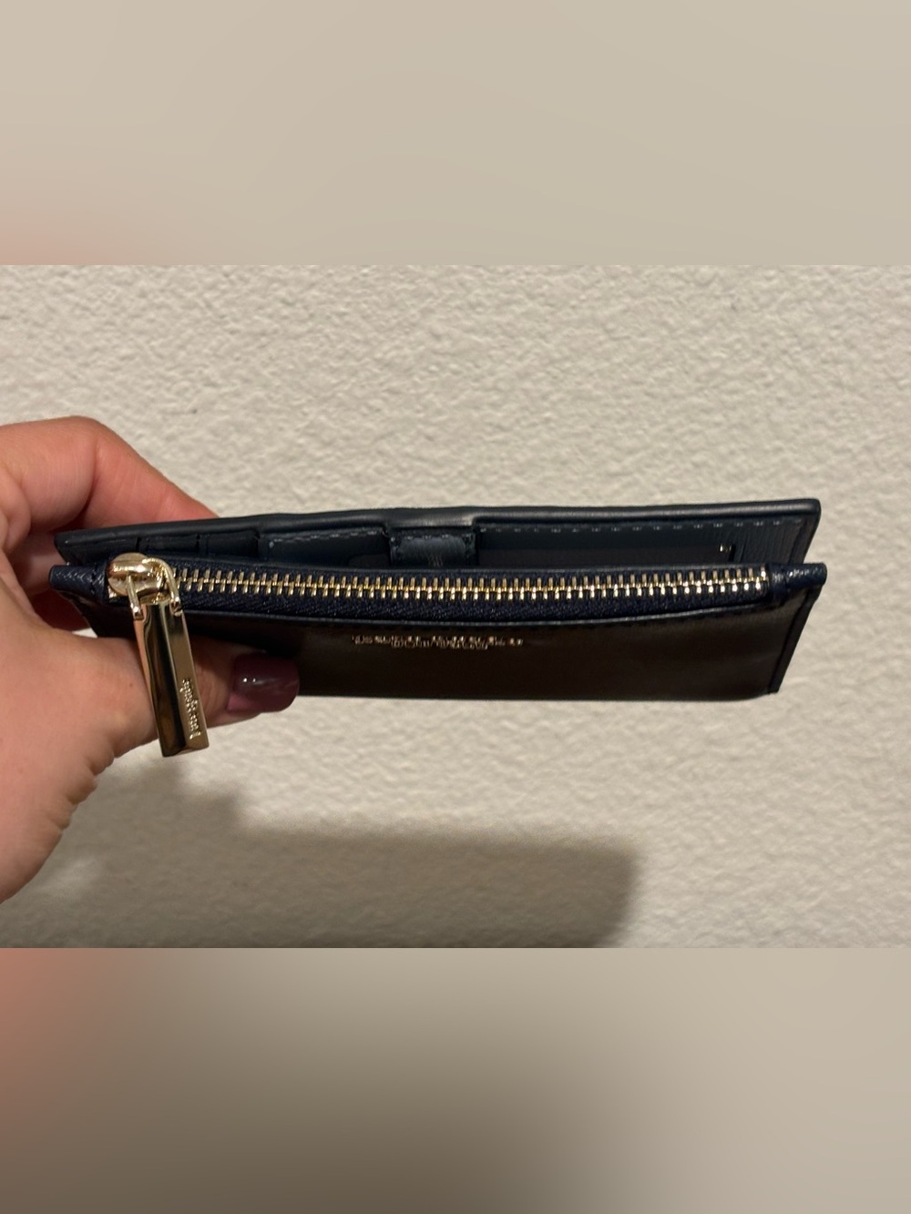 kate spade navy blue leather zip card wallet with gold hardware NWOT - Picture 5 of 10